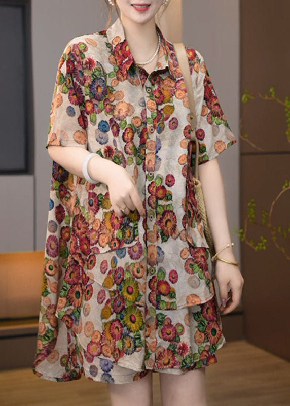 DIY Khaki Oversized Print Chiffon Two Pieces Set Summer YY007 OL-TPIEC2408-16
