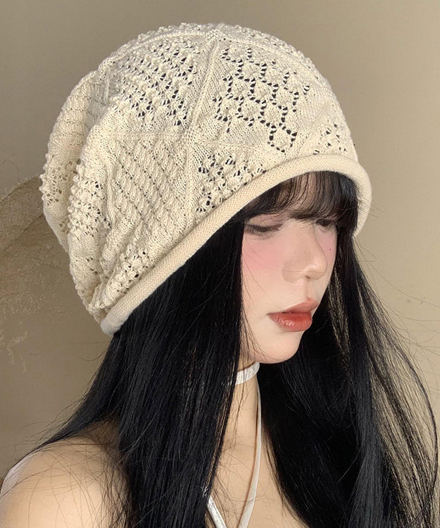 DIY Versatile Beige Hollow Out Thin Knit Bonnie Hat WI025 hat-HAT241105