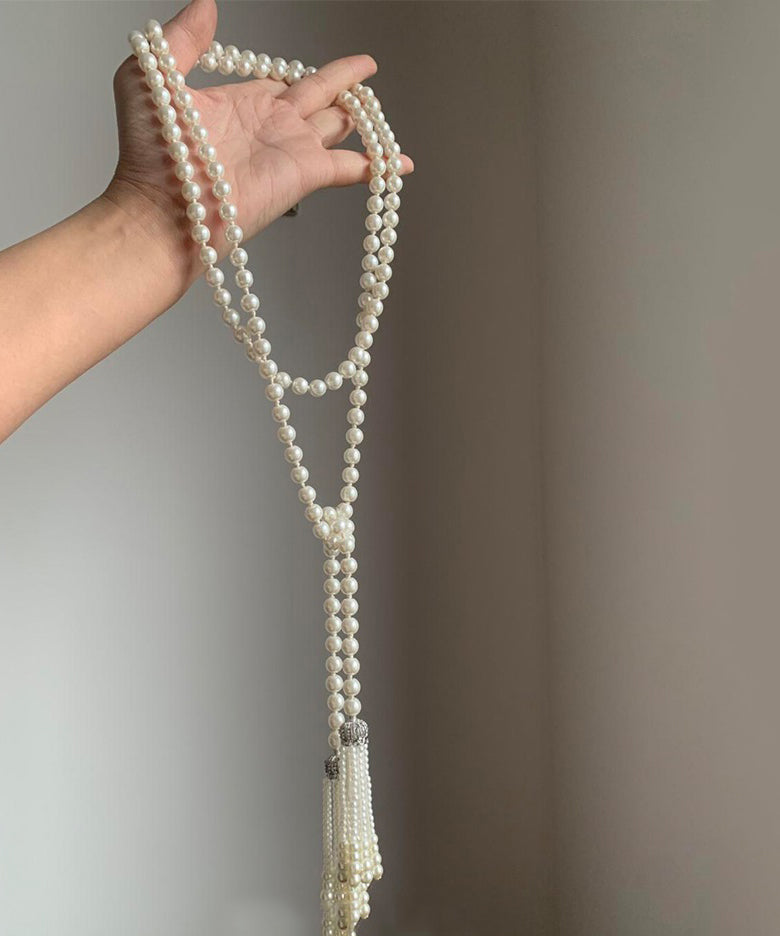 Tassel Pearl White Bead DIY Necklace Gratuated Alloy FashionChic