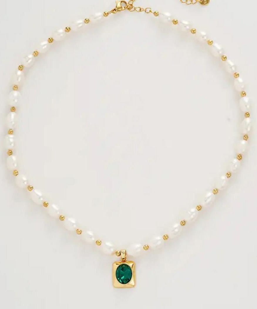 Dinner Pearl Necklace Copper White Overgild Pendant Diamond FashionChic