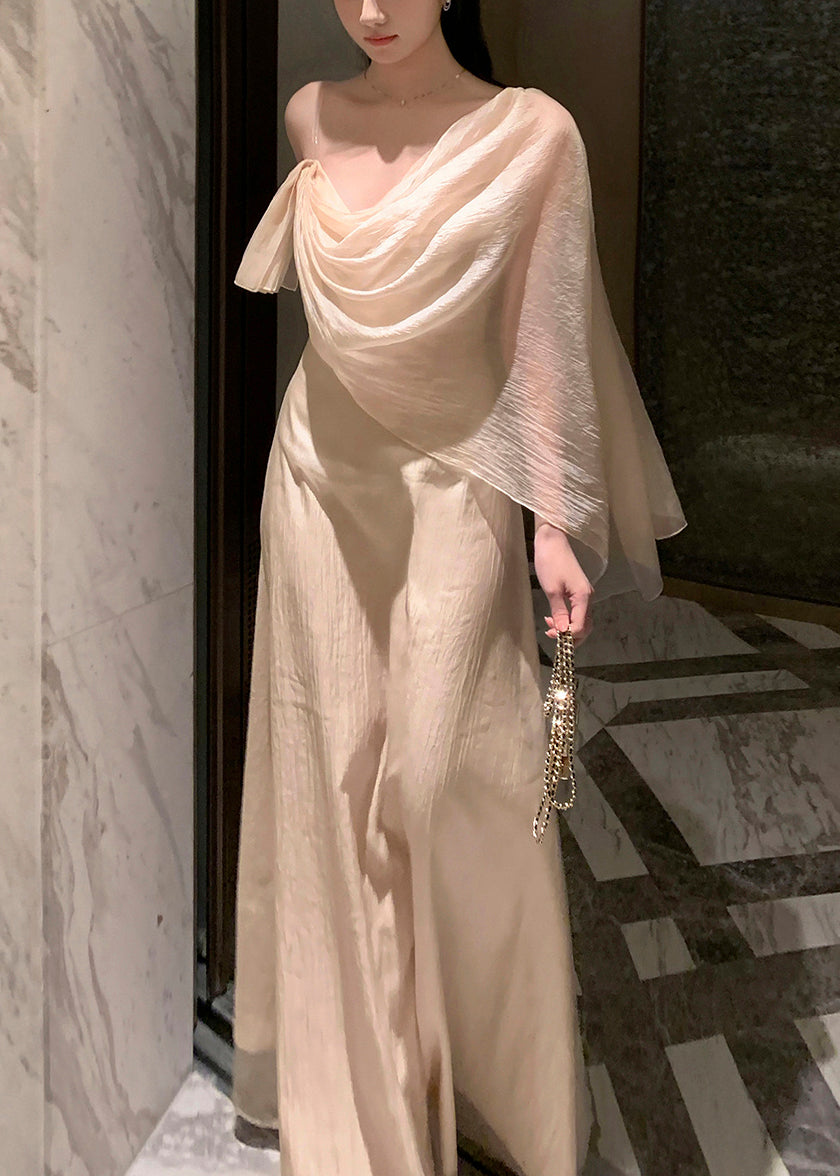 Maxi Dresses Elegant Solid Apricot Summer Asymmetrical Silk FashionChic