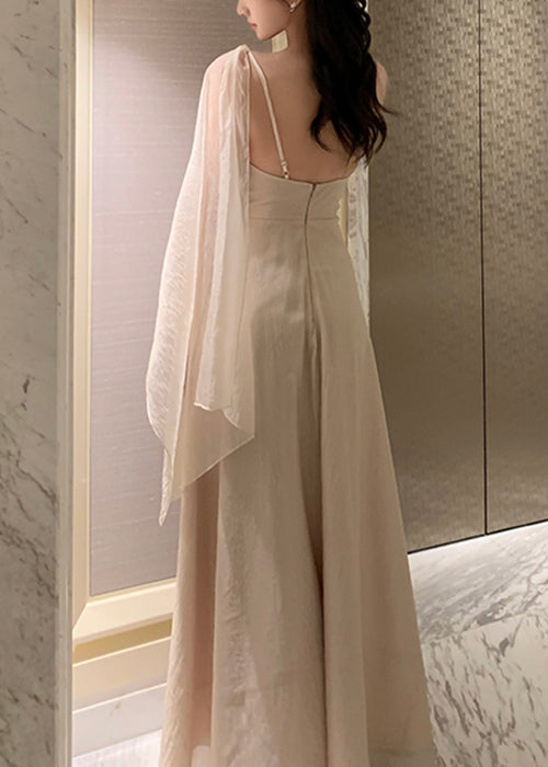 Maxi Dresses Elegant Solid Apricot Summer Asymmetrical Silk FashionChic