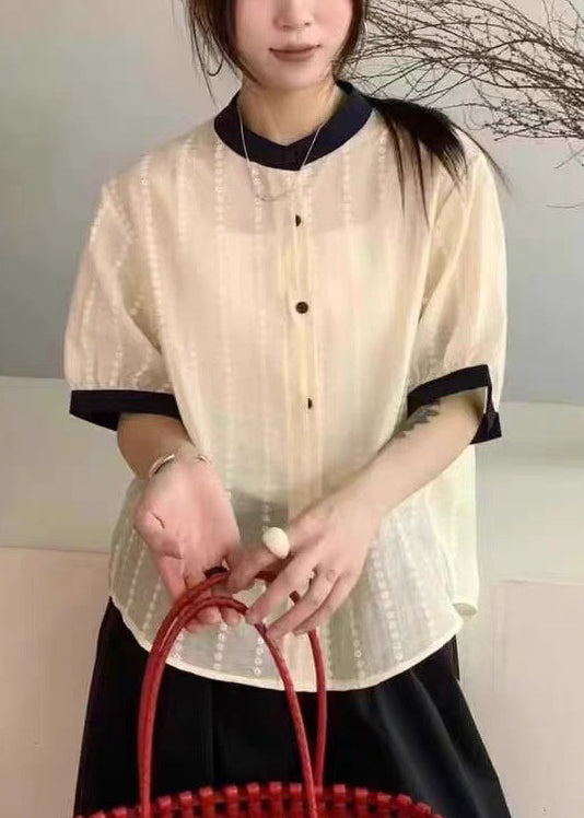 Cotton Apricot Summer Embroidered Elegant Button Shirts FashionChic