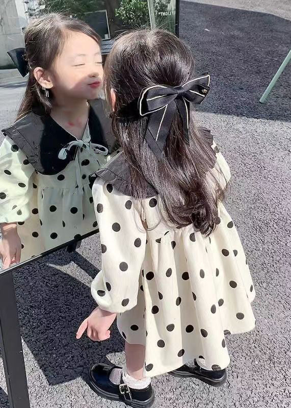 Elegant Beige Lace Up Dot Corduroy Girls Dresses Long Sleeve XZ083 FALL-MM-RCTZ-FDGM240618