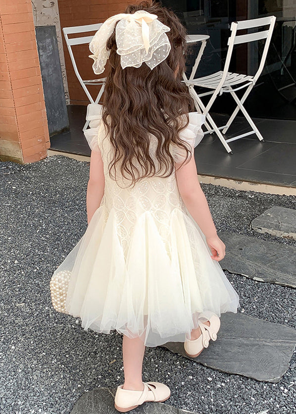 Elegant Beige Pearl Sequins Tulle Girls Dress Summer TT027 WS-JRTZSDGL240817