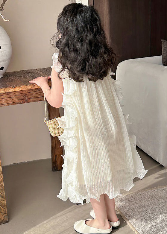 Elegant Beige Ruffled Solid Spandex Girls Dresses Sleeveless TT003 WS-RCTZSDGL240815