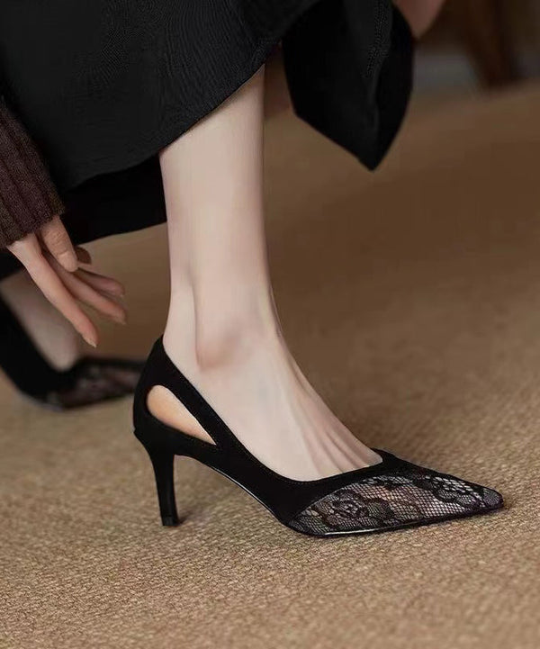 Elegant Black Hollow Out Lace Pointed Toe Stiletto High Heels RT1011 Ada Fashion