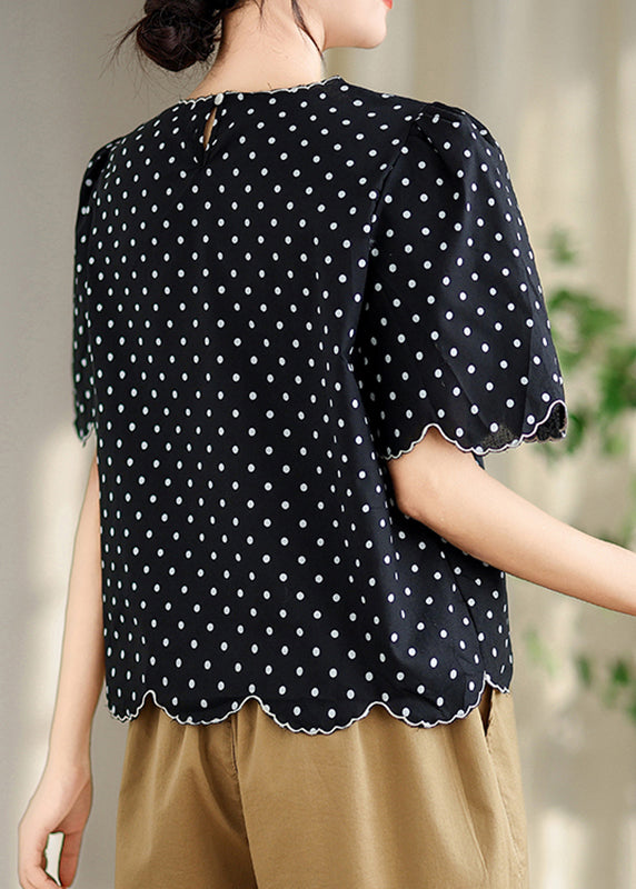 Elegant Black O-Neck Print Shirts Summer AP034 GK-STP240718