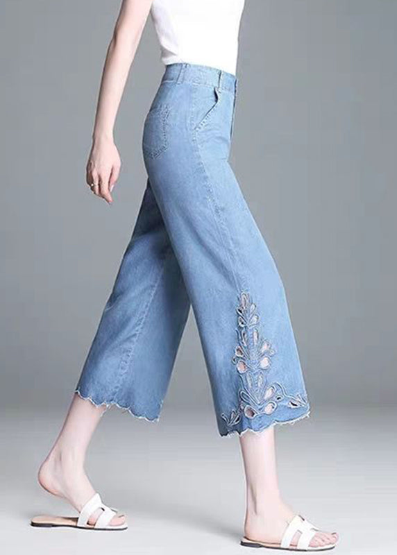 High Elegant Hollow Summer Crop Out Waist Blue Jeans FashionChic