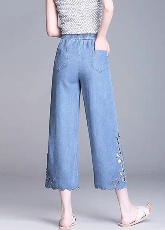 High Elegant Hollow Summer Crop Out Waist Blue Jeans FashionChic