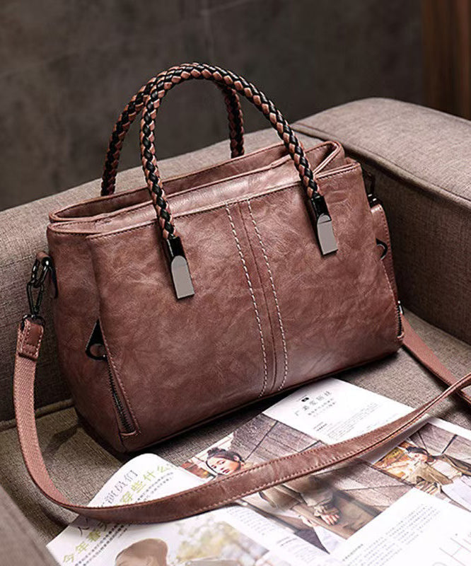Leather Elegant Brown Handbag Durable Tote Solid Calf FashionChic