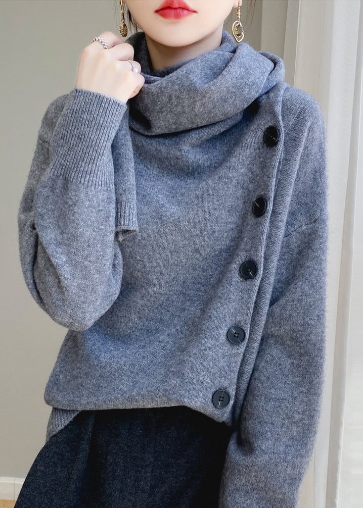 Elegant Coffee Scarf Collar Button Patchwork Wool Sweaters Spring YY032 ABC