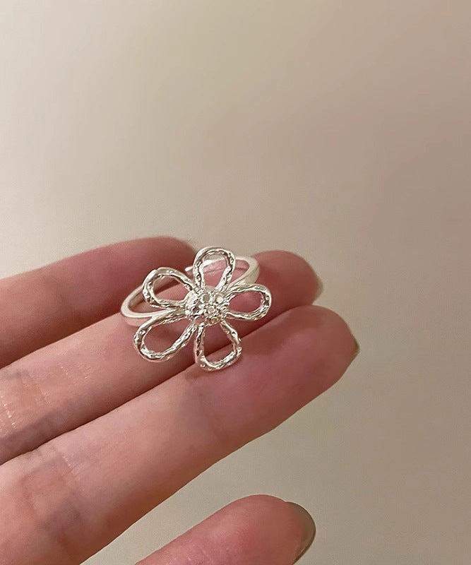Rings Elegant Floral Gold Set Two Piece Alloy Hollow Out FashionChic
