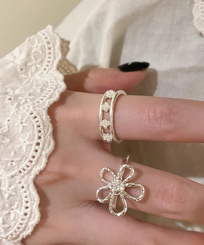 Rings Elegant Floral Gold Set Two Piece Alloy Hollow Out FashionChic