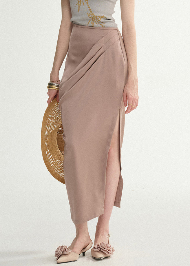 Side Lotus Skirts Open Summer Silk Root Wrinkled Starch Elegant FashionChic