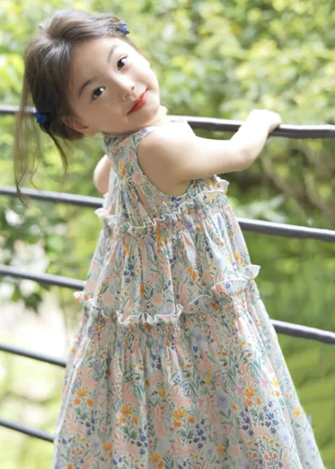 Elegant Photo Color Ruffled Print Cotton Girls Dress Sleeveless EW055 WS-RCTZSDGL240809