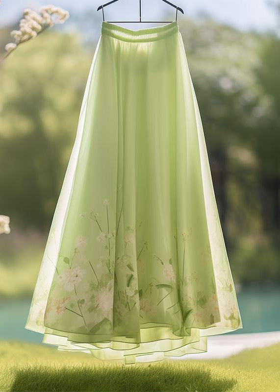 Pink Waist Skirt Chiffon Elegant Elastic Print Summer FashionChic
