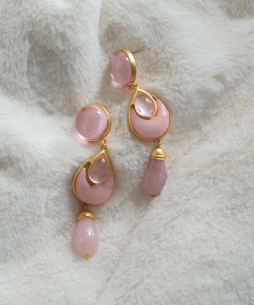 Elegant Pink Sterling Silver Overgild Crystal Coloured Glaze Water Drop Drop Earrings GH1069 Ada Fashion