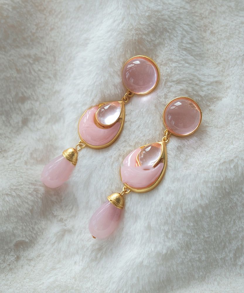 Elegant Pink Sterling Silver Overgild Crystal Coloured Glaze Water Drop Drop Earrings GH1069 Ada Fashion
