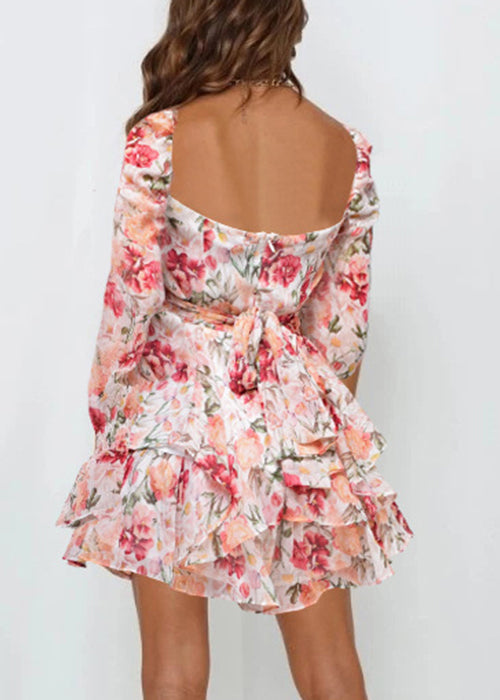 Spring Elegant Print Zippered Pink Jumpsuit Up Lace FashionChic