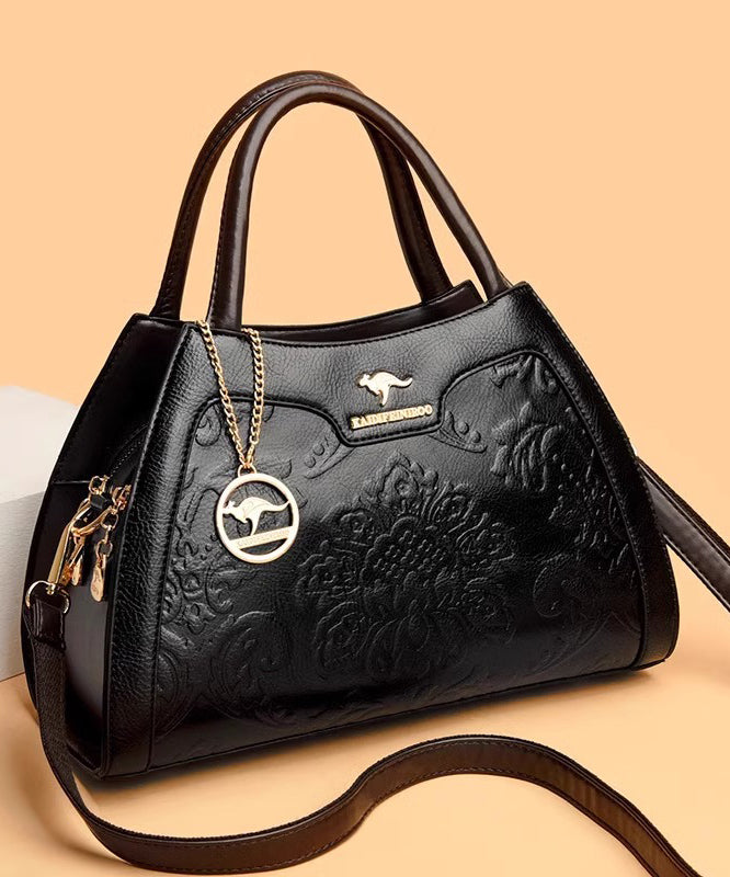 Tote Calf Bag Embossed Leather Elegant Red FashionChic