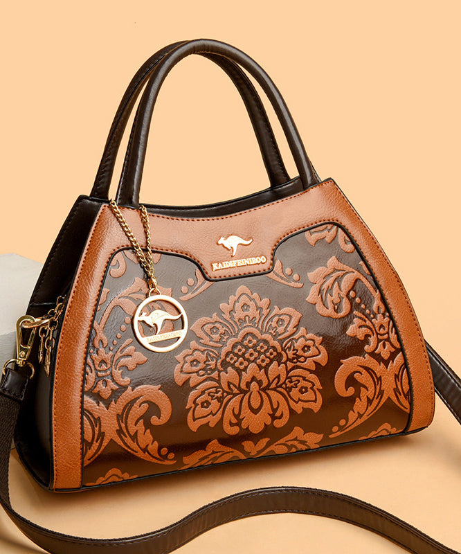 Tote Calf Bag Embossed Leather Elegant Red FashionChic