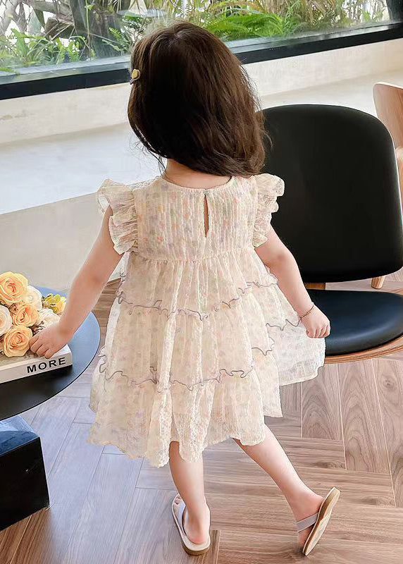 Elegant Ruffled Print Patchwork Chiffon Girls Dresses Summer EW052 WS-RCTZSDGL240809