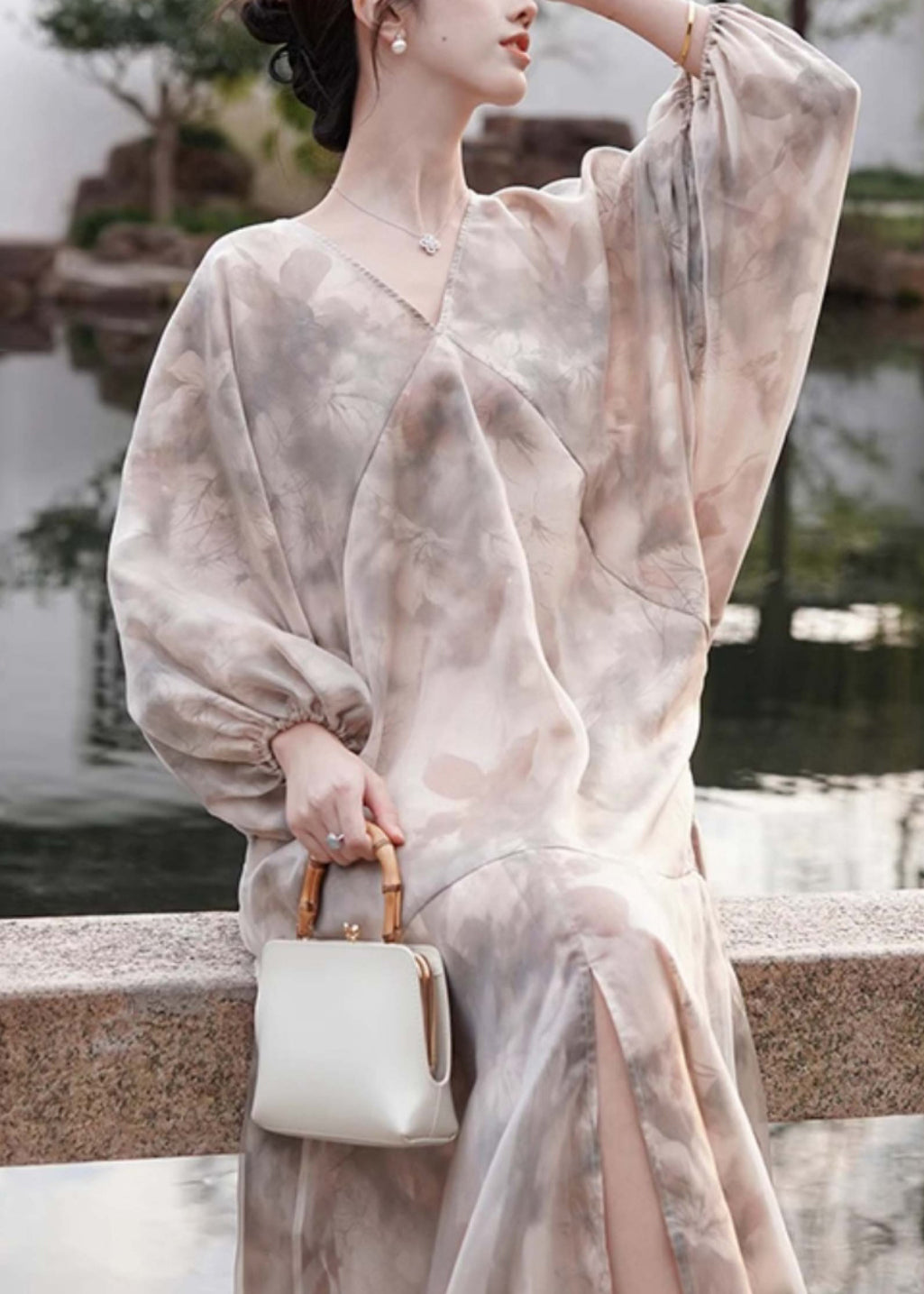 Elegant V Neck Print Patchwork Party Long Dress Spring UU1046 SH-LF-FDL240526