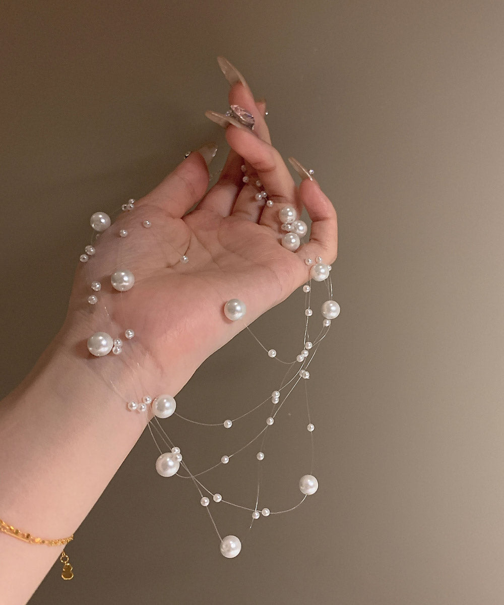 Elegant White Alloy Multi Layer Pearl Starry Sky Princess Necklace YA025 ABC