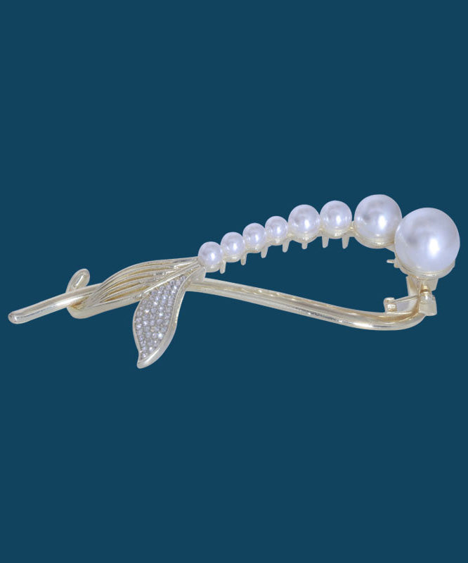 Elegant White Alloy Pearl Zircon Fish Tail Clip Hairpin WO038 JEW-HAI241109