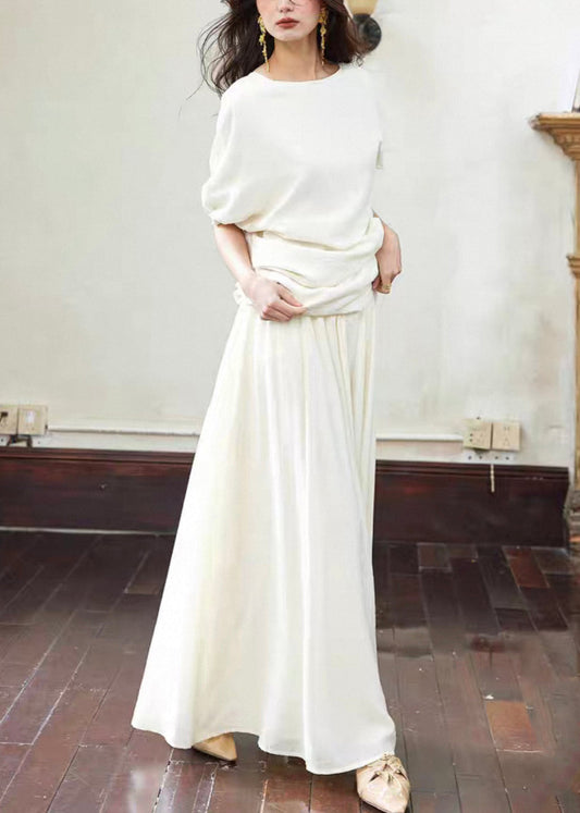 White Skirts And Asymmetrical T Wrinkled Shirts Elegant Cotton FashionChic