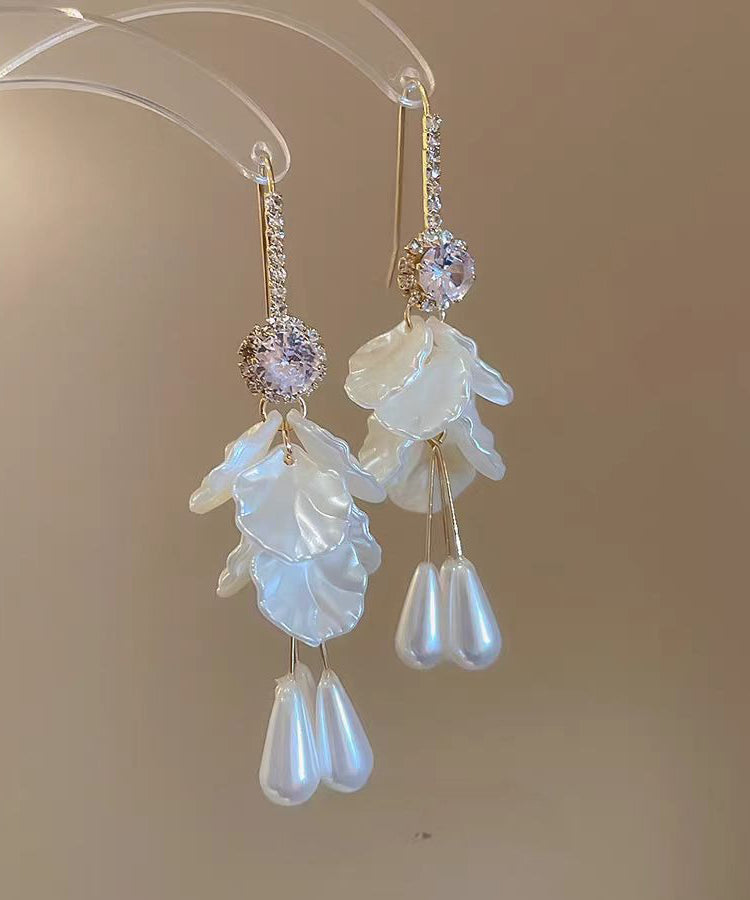 Elegant Tassel Drop White Copper Pearl Shell Acrylic Zircon FashionChic