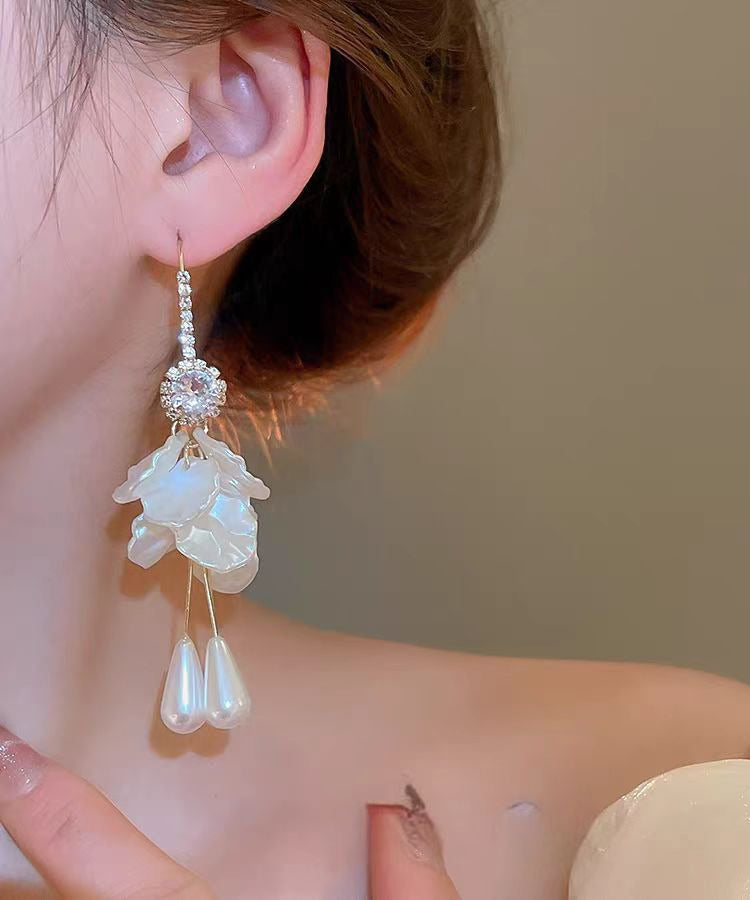 Elegant Tassel Drop White Copper Pearl Shell Acrylic Zircon FashionChic