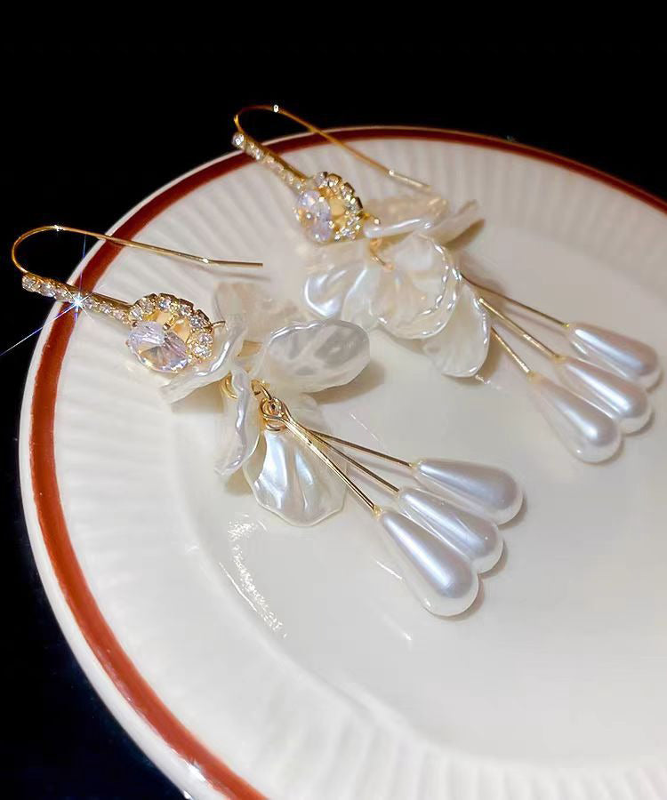Elegant Tassel Drop White Copper Pearl Shell Acrylic Zircon FashionChic