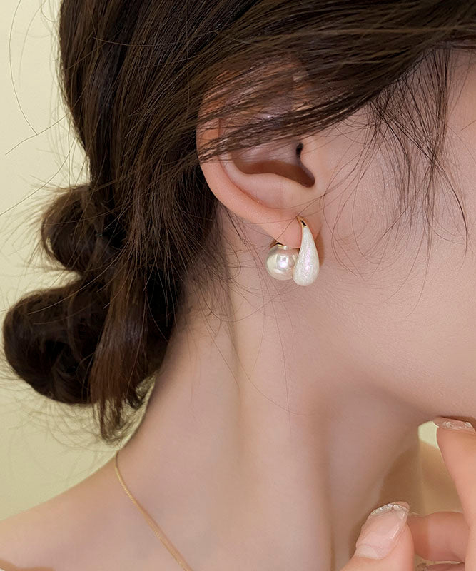 Pearl Drip Elegant White Glaze Copper Hoop Alloy Earrings FashionChic
