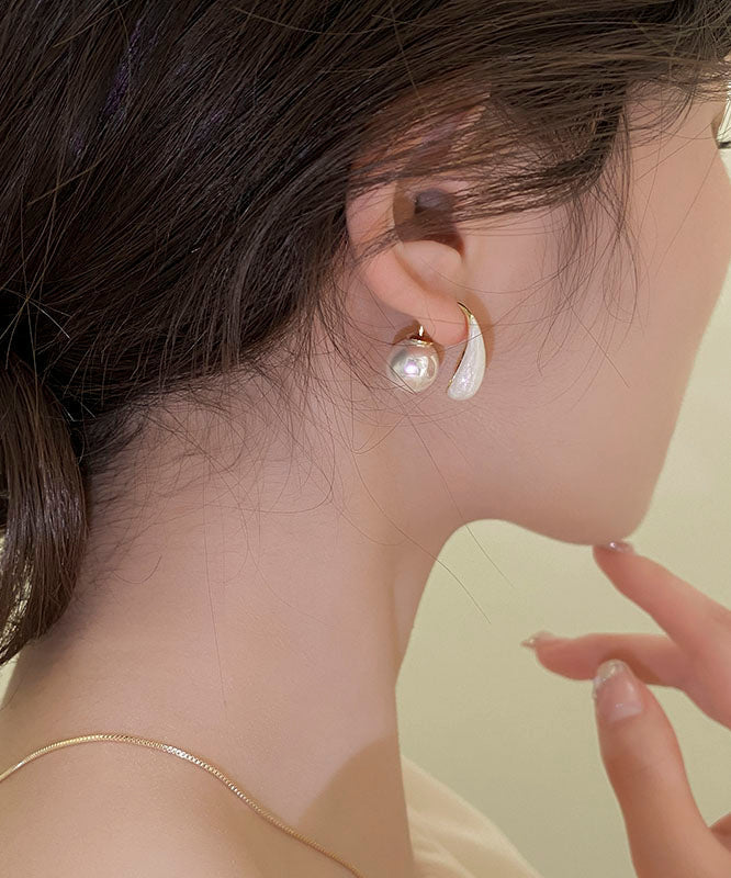 Pearl Drip Elegant White Glaze Copper Hoop Alloy Earrings FashionChic