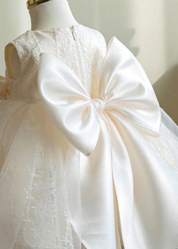 Elegant White Nail Bead Embroideried Tulle Girls Long Dress Sleeveless YS016 ABC