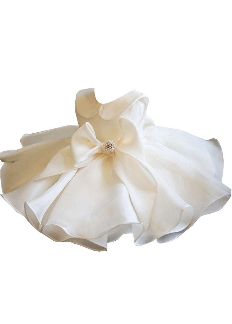 Elegant White Peter Pan Collar Bow Tulle Kids Long Dress Summer YS019 ABC