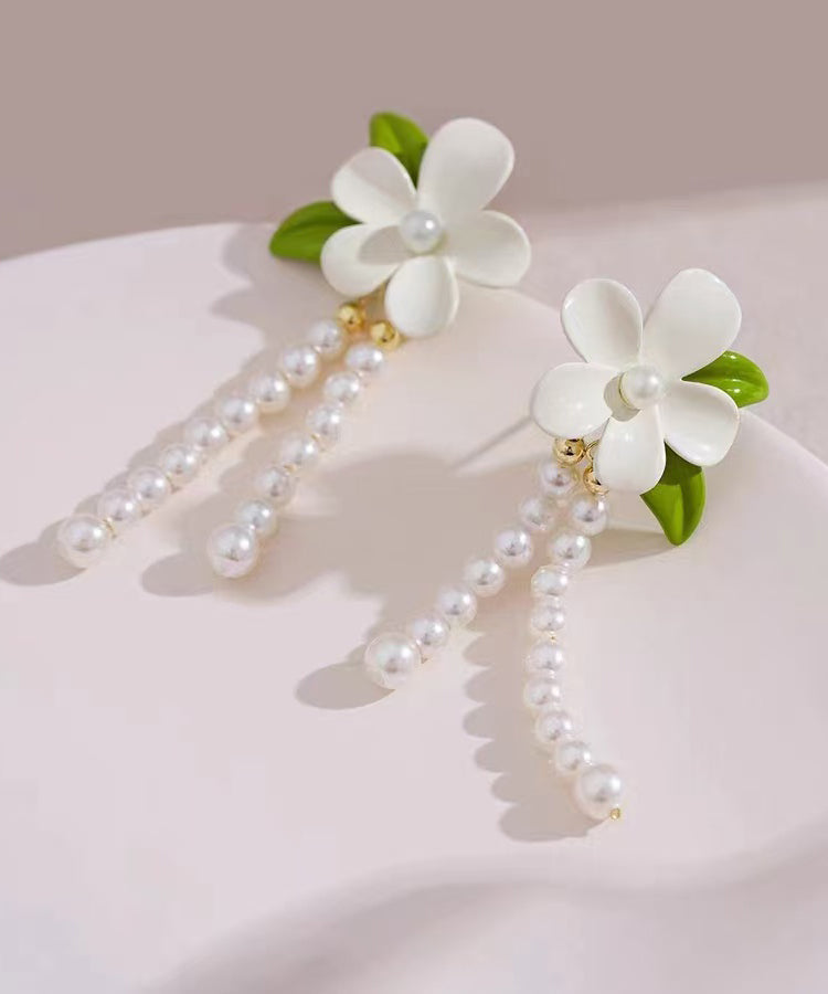 Silver Elegant Drop Floral White Pearl Tassel Alloy Sterling FashionChic