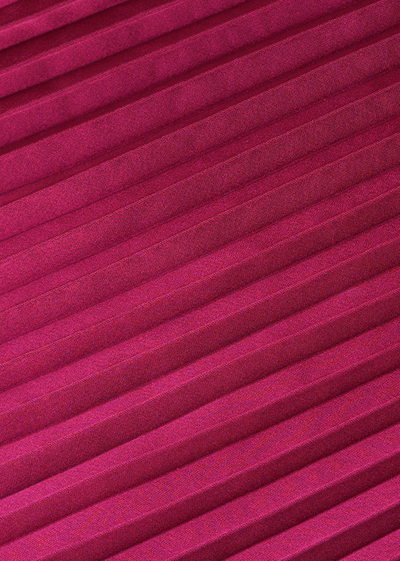 Elegant Wine Red O Neck Wrinkled High Waist Silk Dresses Fall QR036 OM-ZS240929