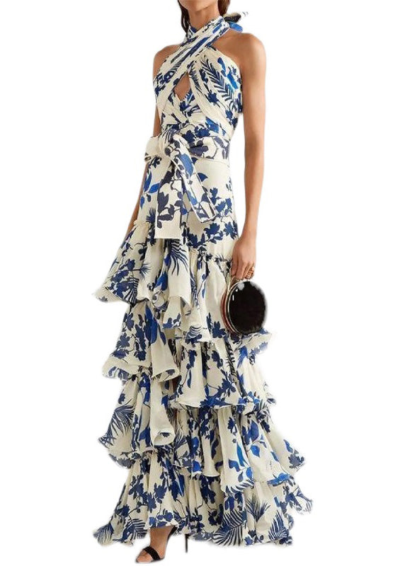 European And American Bohemian Vacation Style Ruffled Print Dress Sleeveless XX097 SH-LF-SDL240611