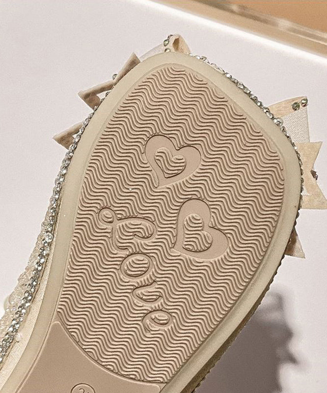 Fashion Strap Apricot Pearl Buckle Flats Zircon Kids FashionChic