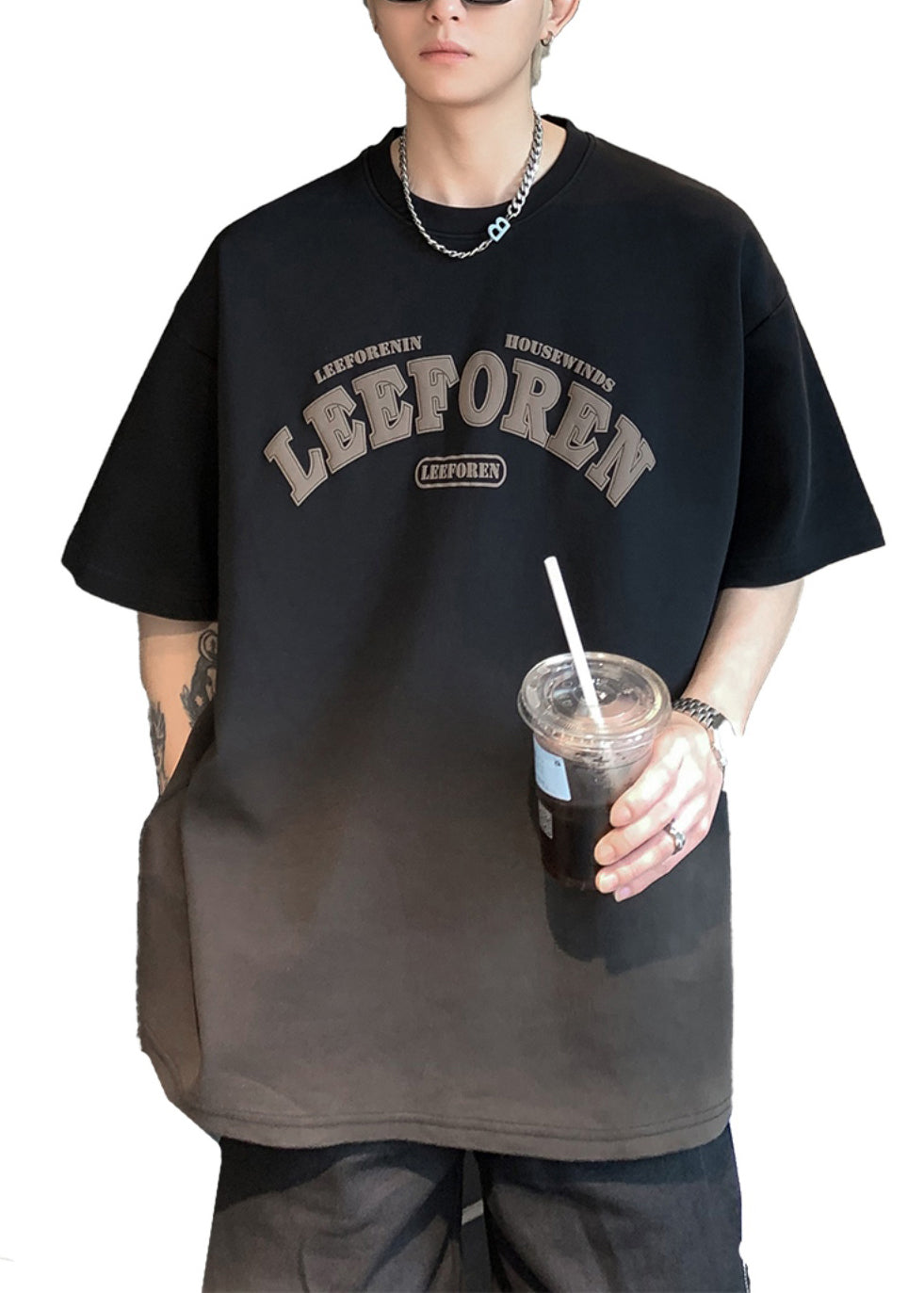 Fashion Army Green Gradient Men Graphic T Shirts Summer WA005 MENT241110