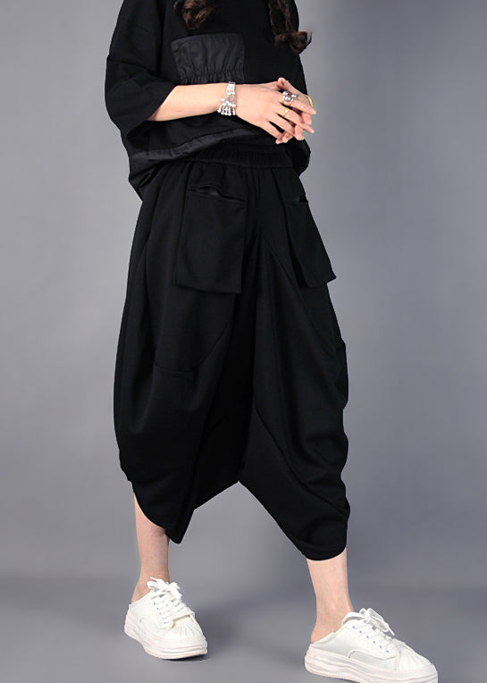 Fashion Black Asymmetrical Cotton Harem Pants Spring YO021 ABC