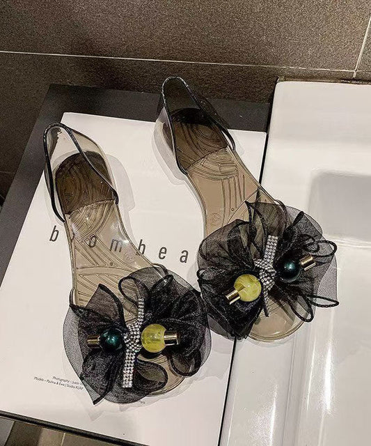 Black Bow Toe Sandals Clear Peep Splicing Fashion FashionChic