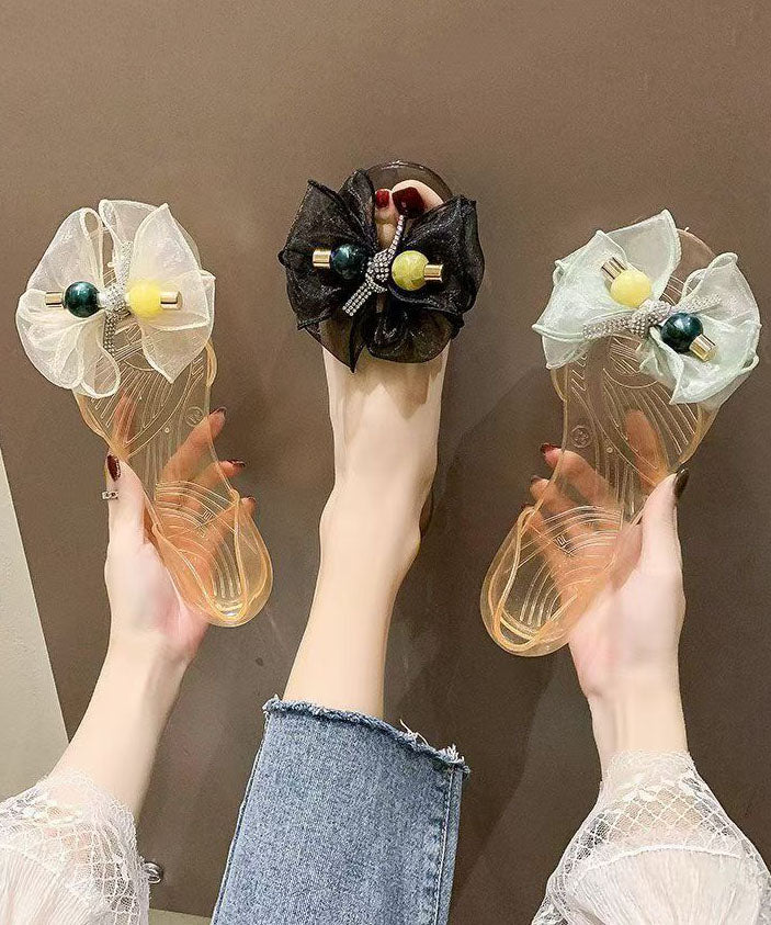 Black Bow Toe Sandals Clear Peep Splicing Fashion FashionChic