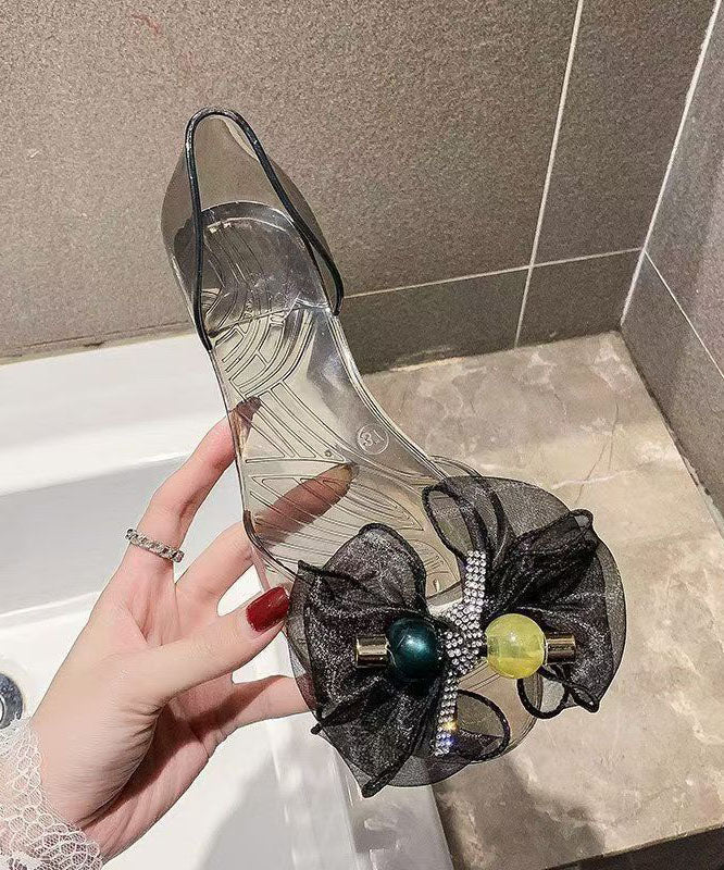 Black Bow Toe Sandals Clear Peep Splicing Fashion FashionChic