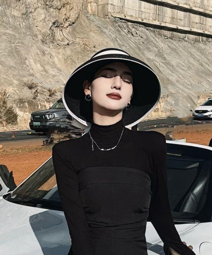 Bucket Woven Black Fashion Bow Hat Straw FashionChic