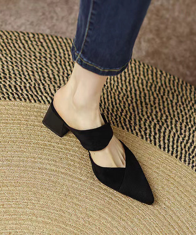 Fashion Black Pointed Toe Chunky Heel Slide Sandals RT1023 Ada Fashion