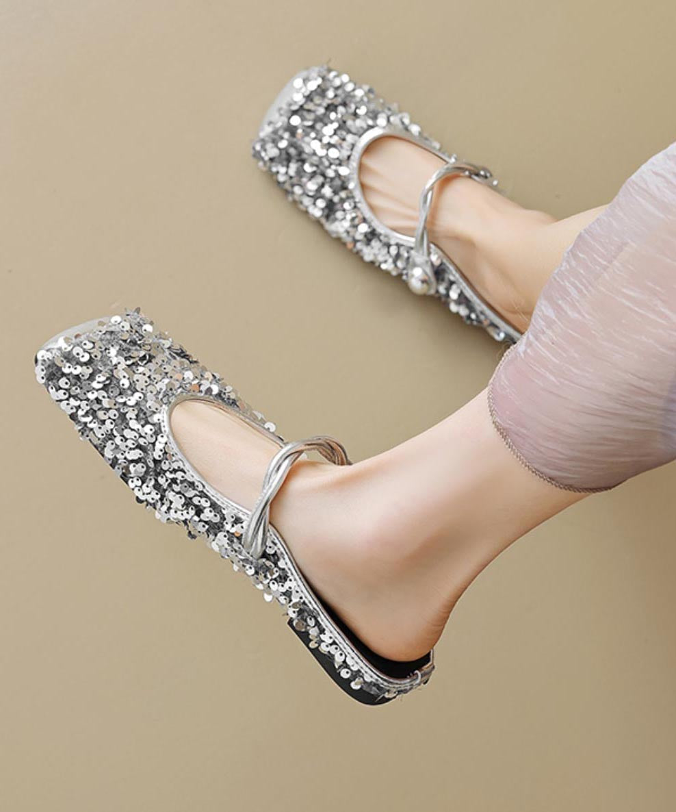 Strap Splicing Sandals Black Fashion Sequins Buckle Slide FashionChic